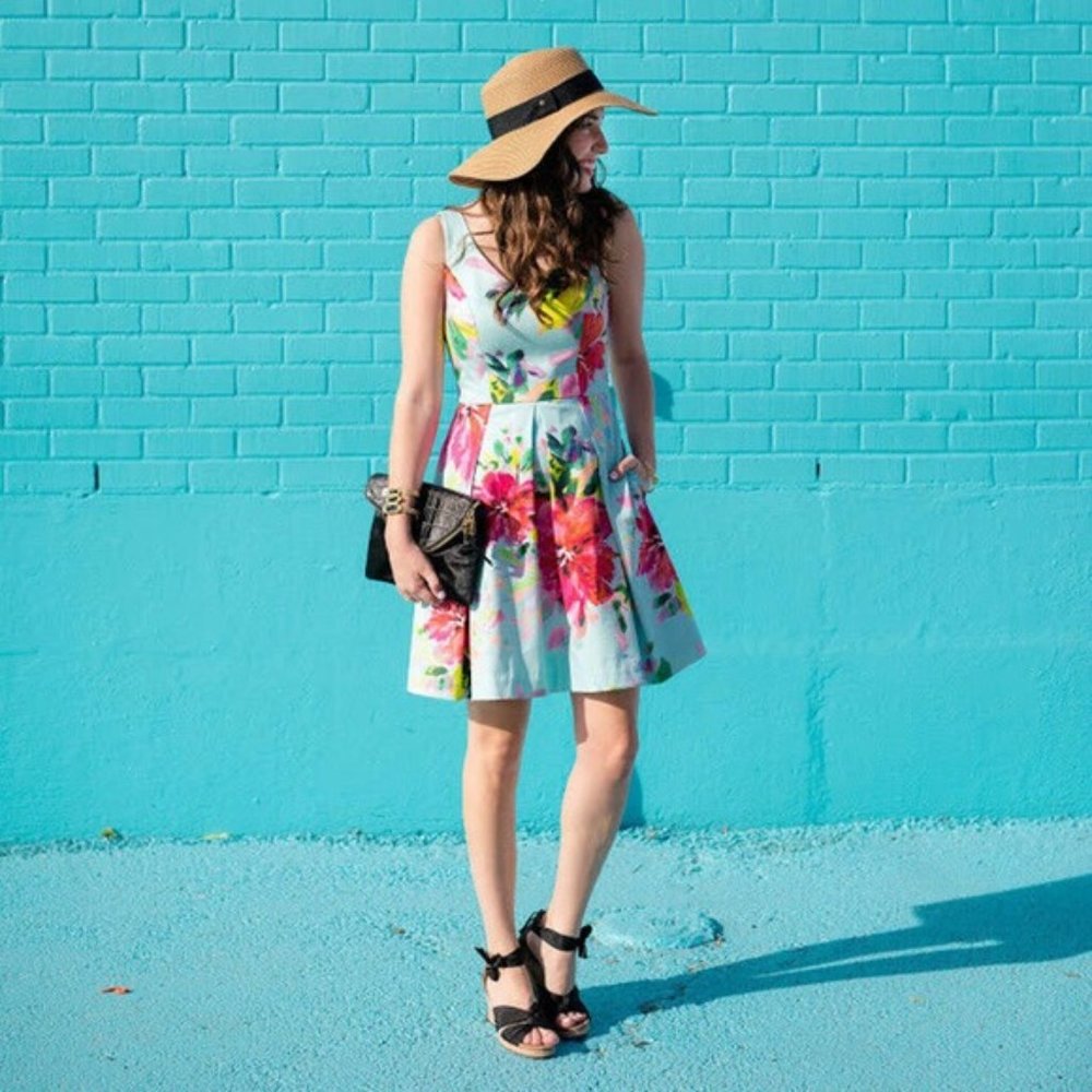 Trina Turk Aniya Dress Watercolor Hibiscus Floral